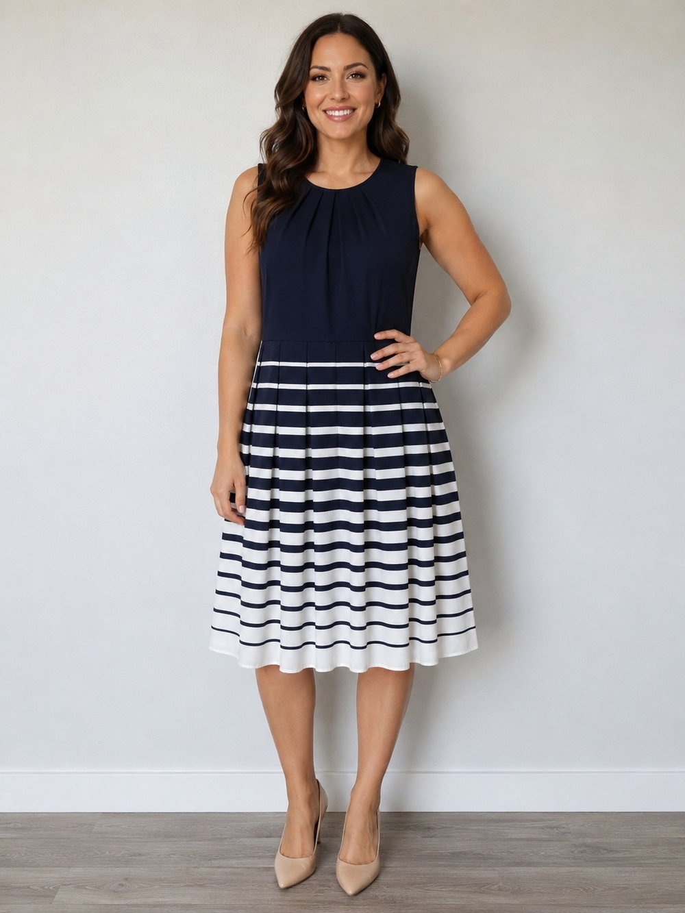 Talbots Navy Pleated Sleeveless Dress